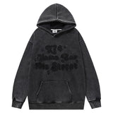 Men Fleece Lined Hoodie Letter Embroidery Washed and Worn Hooded Sweater Men's Loose Street Pullover Hoodie