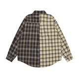 Men Long Sleeved T Shirt Plaid Long Sleeve Shirt Men Niche Color Contrast Patchwork Lapel Shirt Coat