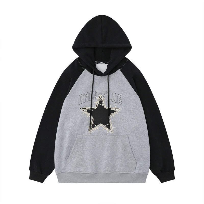 Men Hoodie Five-Pointed Star Embroidery Hooded Pullover