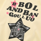 Men Hoodie Spring and Autumn Pullover Sweater Men's Five-Pointed Star Skull Bone Print round Neck Loose Top