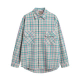 Men Long Sleeved T Shirt Plaid Long Sleeve Shirt Men's Casual Loose Spring and Autumn Embroidered Shirt Coat