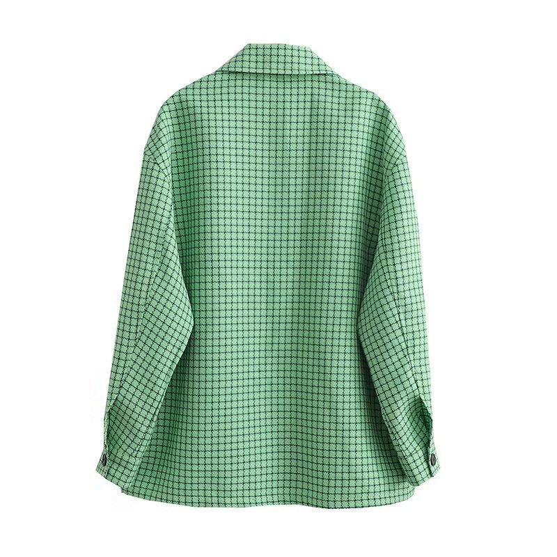Women T-shirt Autumn and Winter Leisure Loose Small Plaid Mid-Length Shirt