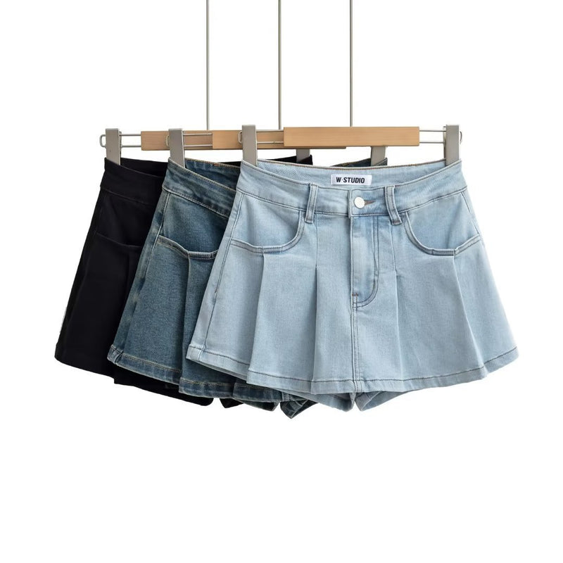 Women Skirt Denim Autumn Vintage Distressed A- line Skirt