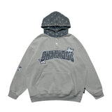 Men Fleece Lined Hoodie Cowboy Patchwork Hoodie Male Letter Five-Pointed Star Hat Loose