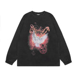 Men Long Sleeve Shirt Vintage Retro Dark Printed Washed Bottoming Long Sleeve T-shirt Men and Women