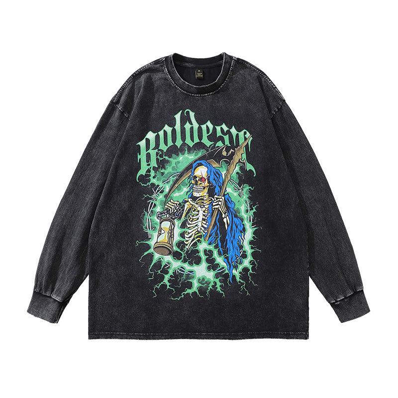 Men Long Sleeve Shirt Distressed Bottoming Long Sleeve T-shirt Men and Women Vintage