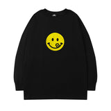 Men Long Sleeve Shirt Vintage Smiley Printed Long Sleeve T-shirt Men's round Neck Top