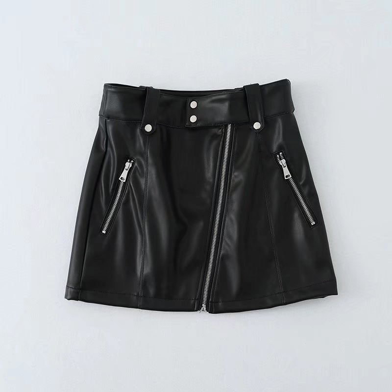 Women Skirt Autumn Zipper Skirt Skirt PU Leather Skirt Women