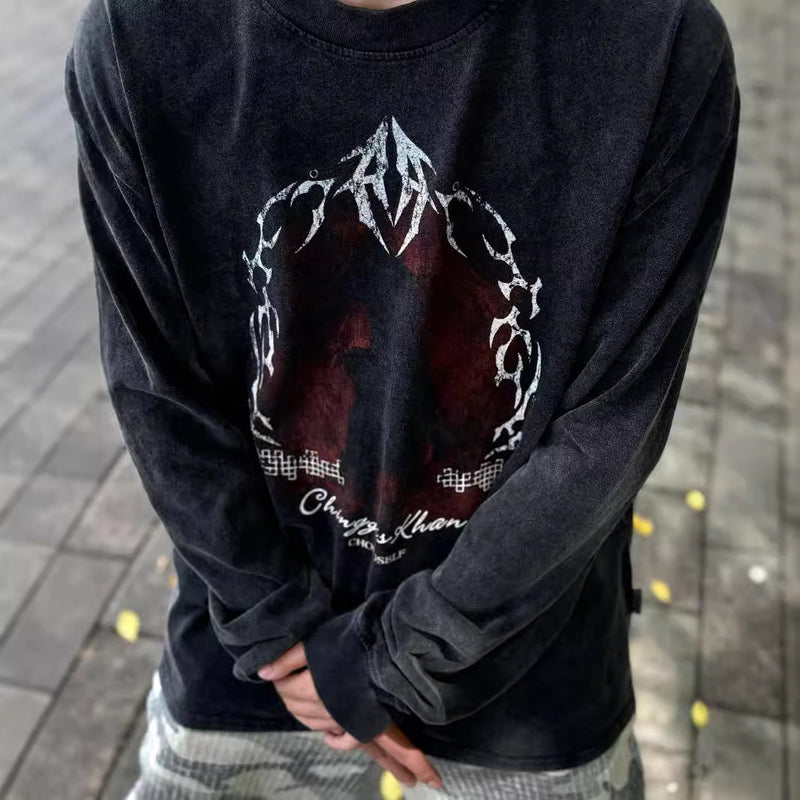 Men T-shirts Long Sleeve Bottom T-Shirt Old Black Cotton