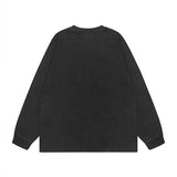 Men Long Sleeve Shirt Vintage Retro Dark Printed Washed Bottoming Long Sleeve T-shirt Men and Women
