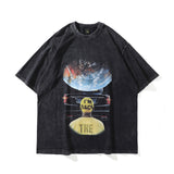 Men T Shirt Washed Distressed Printed Short Sleeve Men and Women Couple