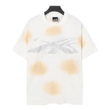 Men's t-shirt short-sleeved washed hot diamond printing g pure cotton hip hop street printing