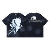 Men's short-sleeve t-shirt - washed print with hotfix rhinestones - 100% cotton - premium quality