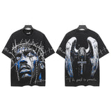 Washed and hot-drilled men's t-shirt short-sleeved g pure cotton hip hop street