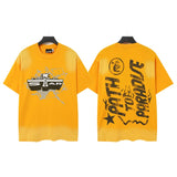 Men's t-shirt short-sleeved washed hot diamond printing g pure cotton hip hop street printing