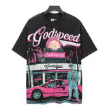 Godspeed men's short-sleeve t-shirt - washed print, hotfix rhinestone detail, streetwear style