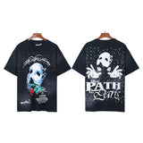 Men's short-sleeve t-shirt - washed print with hotfix rhinestones - 100% cotton - premium quality