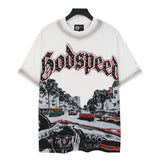 Godspeed t-shirt short-sleeved men's washed cotton printing hot diamond holes street clothing
