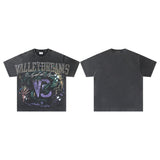 Valley t-shirt men's short-sleeved street printing hot diamond washed cotton
