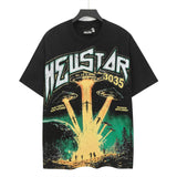 Men's t-shirt short-sleeved washed hot diamond printing g pure cotton hip hop street printing