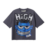 Bkys men's short-sleeve t-shirt - streetwear print, washed, rhinestone detail, 100% cotton