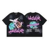 Men's short-sleeve t-shirt - washed print with hotfix rhinestones - 100% cotton - premium quality