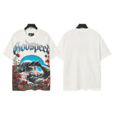 Godspeed t-shirt short-sleeved men's washed cotton printing hot diamond holes street clothing