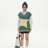 Unisex Sweatshirt Fall Color Contrast Patchwork Spring and Autumn Vest