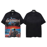 Godspeed t-shirt short-sleeved men's washed cotton printing hot diamond holes street clothing