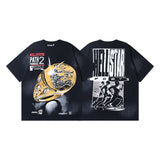 Men's short-sleeve t-shirt - washed print with hotfix rhinestones - 100% cotton - premium quality