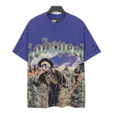 Godspeed t-shirt short-sleeved men's washed cotton printing hot diamond holes street clothing
