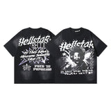 Men's short-sleeve t-shirt - washed print with hotfix rhinestones - 100% cotton - premium quality