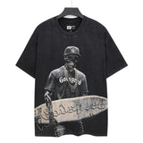 Godspeed t-shirt short-sleeved men's washed cotton printing hot diamond holes street clothing