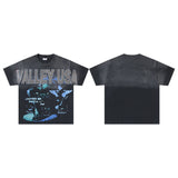 Valley t-shirt men's short-sleeved street printing hot diamond washed cotton