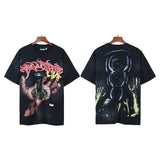 Men's short-sleeve t-shirt - washed print with hotfix rhinestones - 100% cotton - premium quality