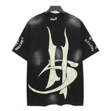 Men's t-shirt short-sleeved washed hot diamond printing g pure cotton hip hop street printing