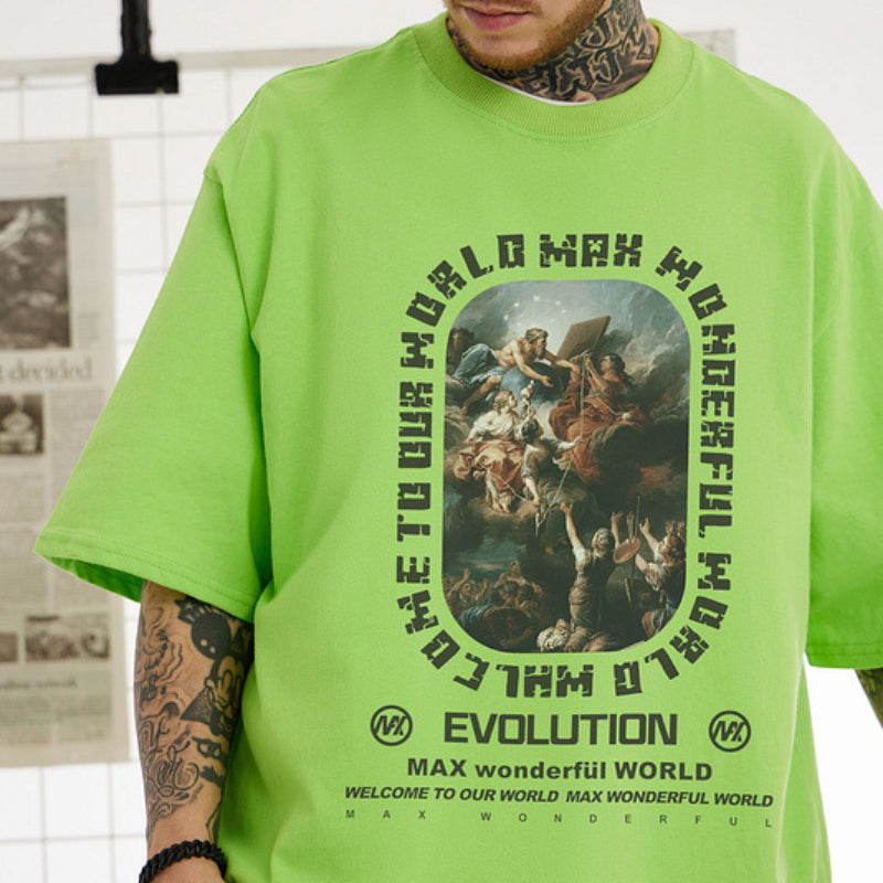 Men T Shirt Printed Short-Sleeved T-shirt Men and Women Loose