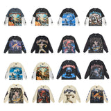Men's long-sleeve t-shirt - washed print tee - 100% cotton