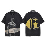Godspeed t-shirt short-sleeved men's washed cotton printing hot diamond holes street clothing