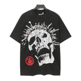 Men's t-shirt short-sleeved washed hot diamond printing g pure cotton hip hop street printing