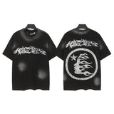 Men's t-shirt short-sleeved washed hot diamond printing g pure cotton hip hop street printing