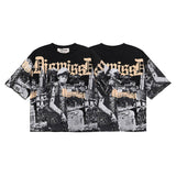 Bkys men's short-sleeve t-shirt - streetwear print, washed, rhinestone detail, 100% cotton