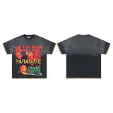 Valley t-shirt men's short-sleeved street printing hot diamond washed cotton