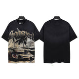 Godspeed t-shirt short-sleeved men's washed cotton printing hot diamond holes street clothing