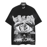 Men's t-shirt short-sleeved washed hot diamond printing g pure cotton hip hop street printing