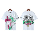 Men's short-sleeve t-shirt - washed print with hotfix rhinestones - 100% cotton - premium quality