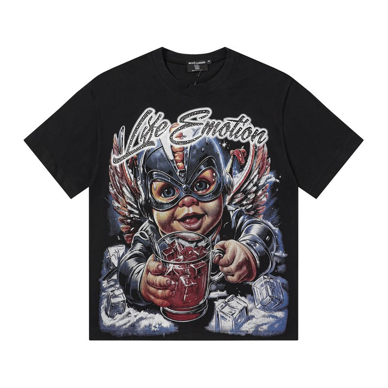 Mixed emotion cross-border t-shirt rhinestone printingg pure cottonprinting