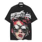Washed and hot-drilled men's t-shirt short-sleeved g pure cotton hip hop street