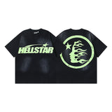 Men's short-sleeve t-shirt - washed print with hotfix rhinestones - 100% cotton - premium quality