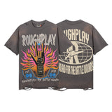 Rough play hotfix rhinestone cotton t-shirt - direct-to-garment streetwear hip-hop print